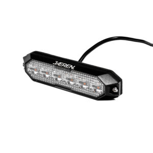 Clignotant JÆREN noir avec six LED derrière une lentille texturée et câble à l’arrière