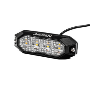 Clignotant LED Jaeren 5 orange vif avec boîtier robuste et câble sur fond neutre