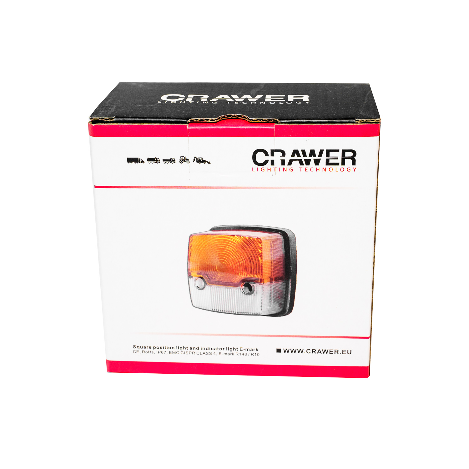 Avant de l’emballage du feu CRAWER CR4001 avec image du produit et logo de CRAWER Lighting Technology