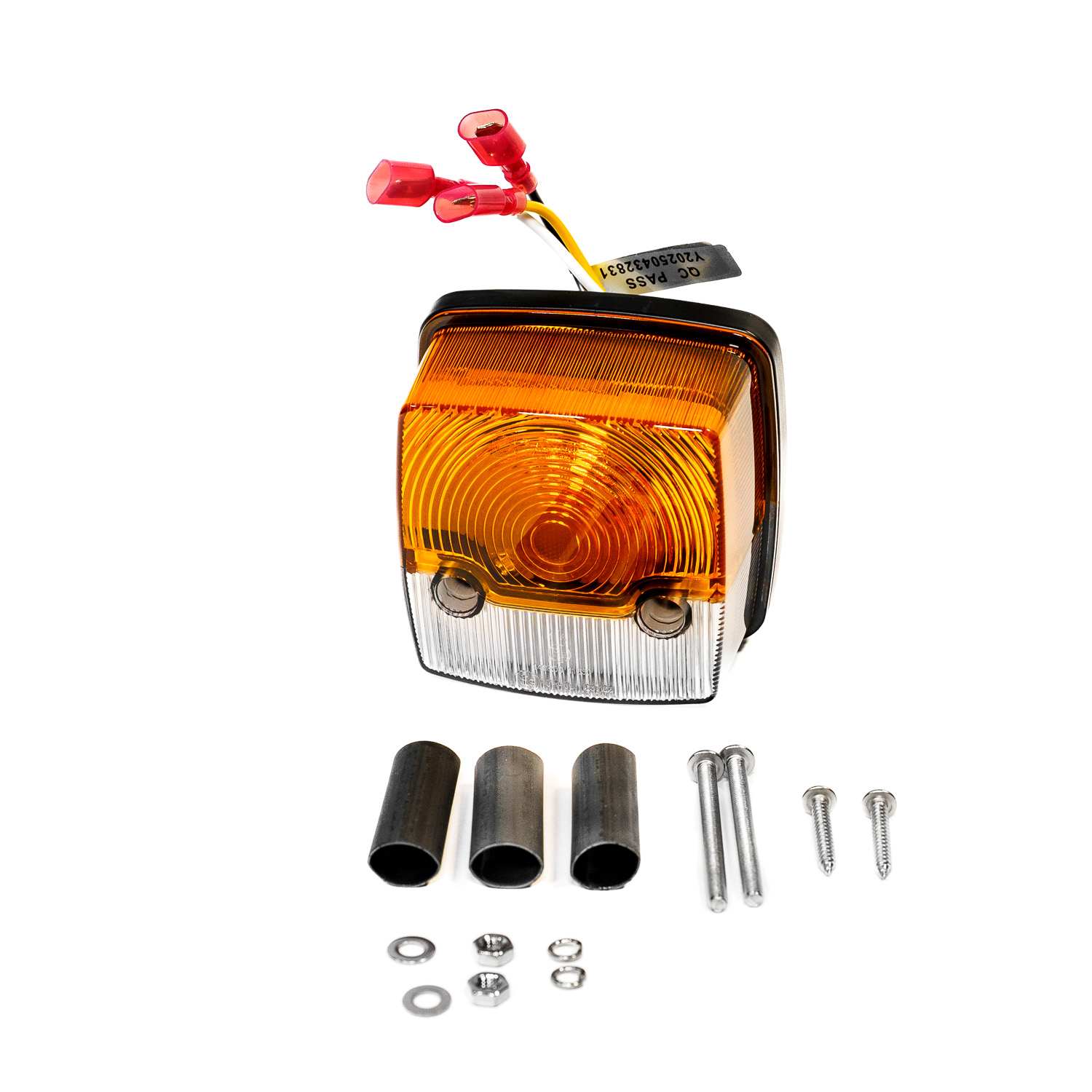 Feu combiné avec lentille orange et blanche, matériel de montage et câbles de connexion avec fiches rouges