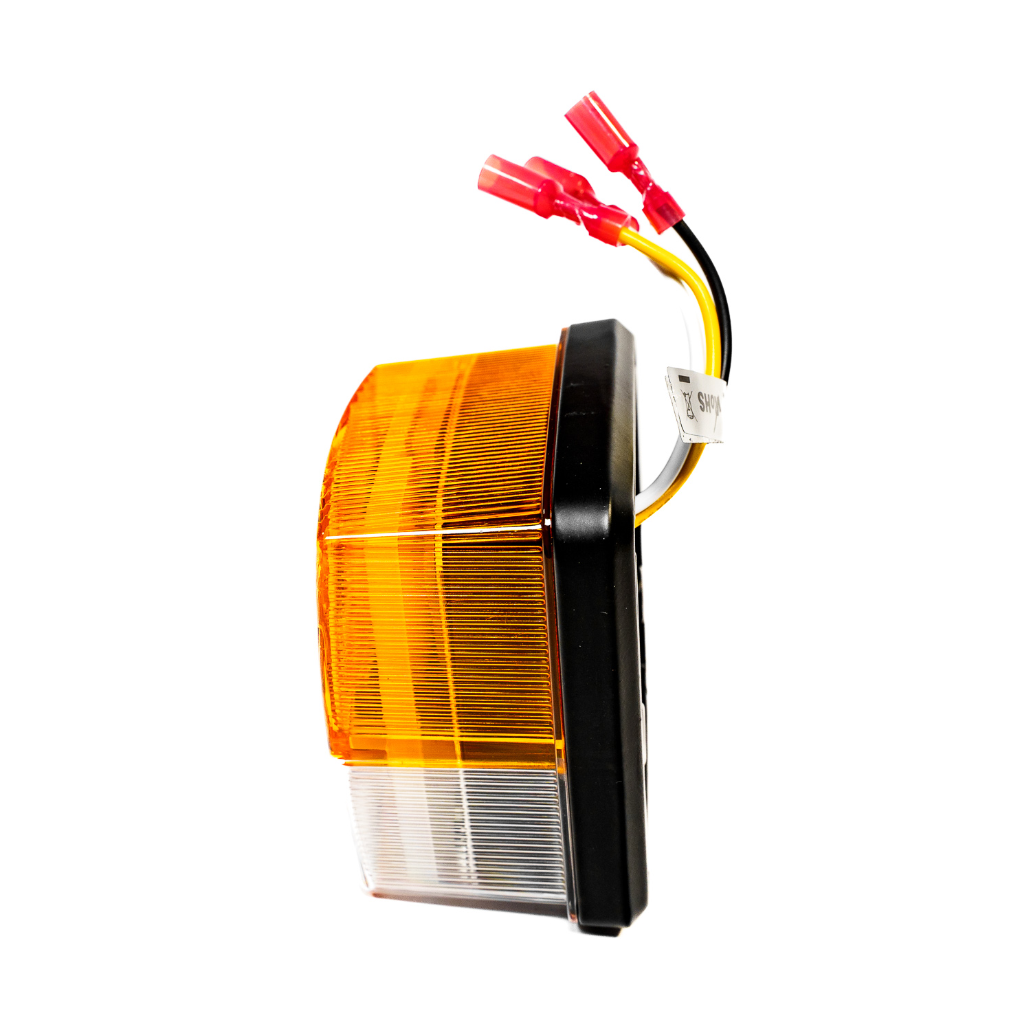 Feu combiné avec lentille orange et blanche et câbles de connexion avec fiches rouges