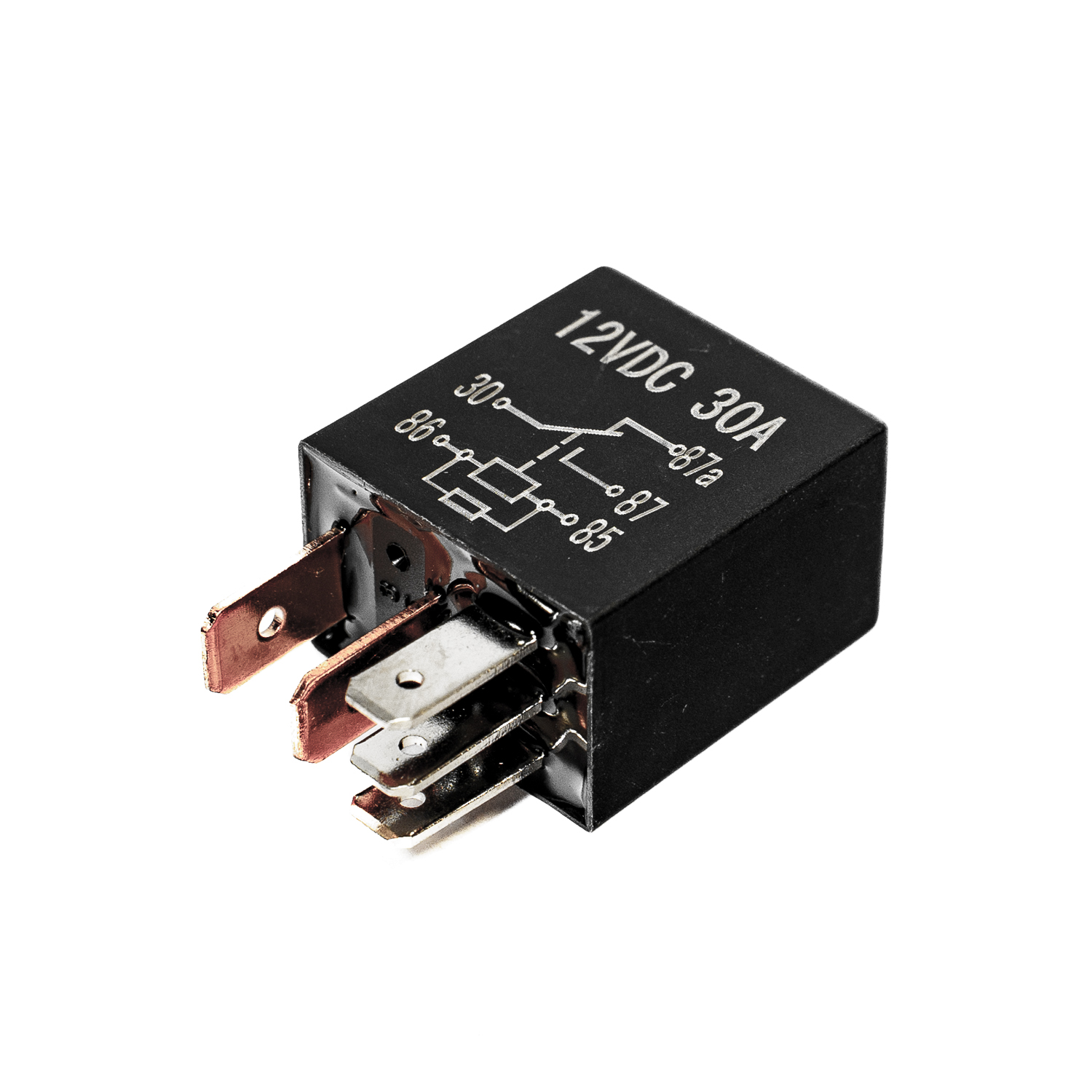 Micro-relais 5 broches 12 V 30 A noir avec schéma de câblage imprimé sur le boîtier